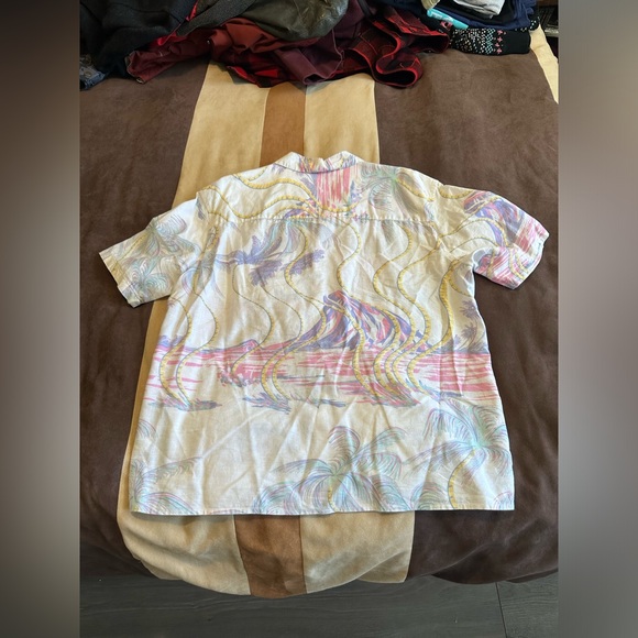 H&M pastel neon linen Hawaiian shirt men’s large - Picture 2 of 3